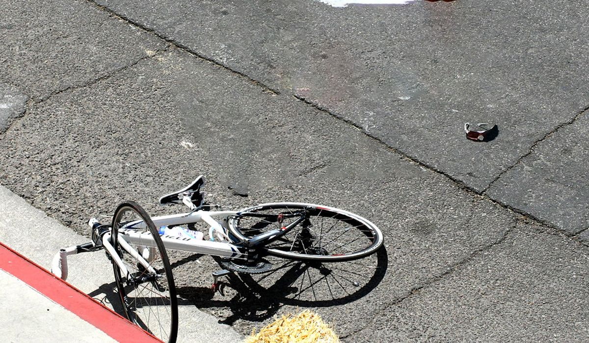 Damaged road bike after crash