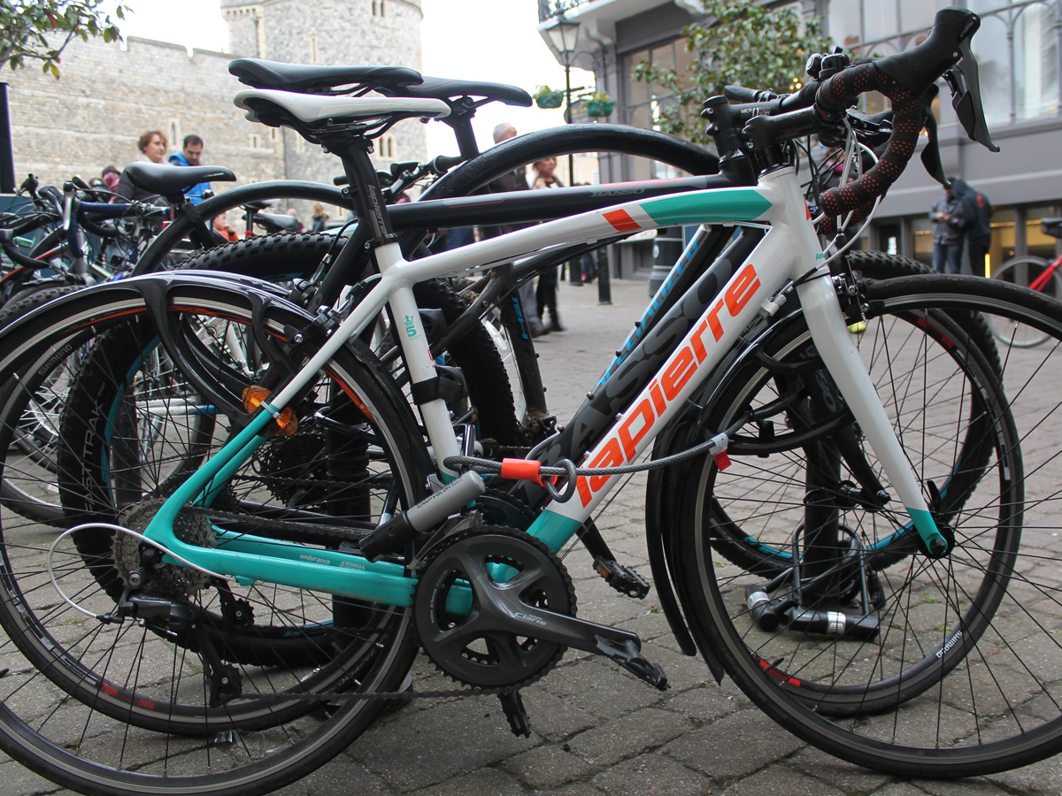 Road bike locked outside