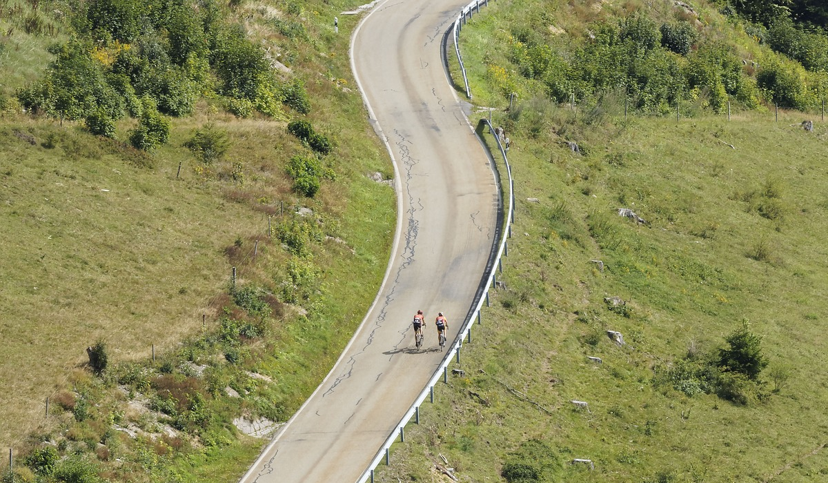 Cyclists riding outside