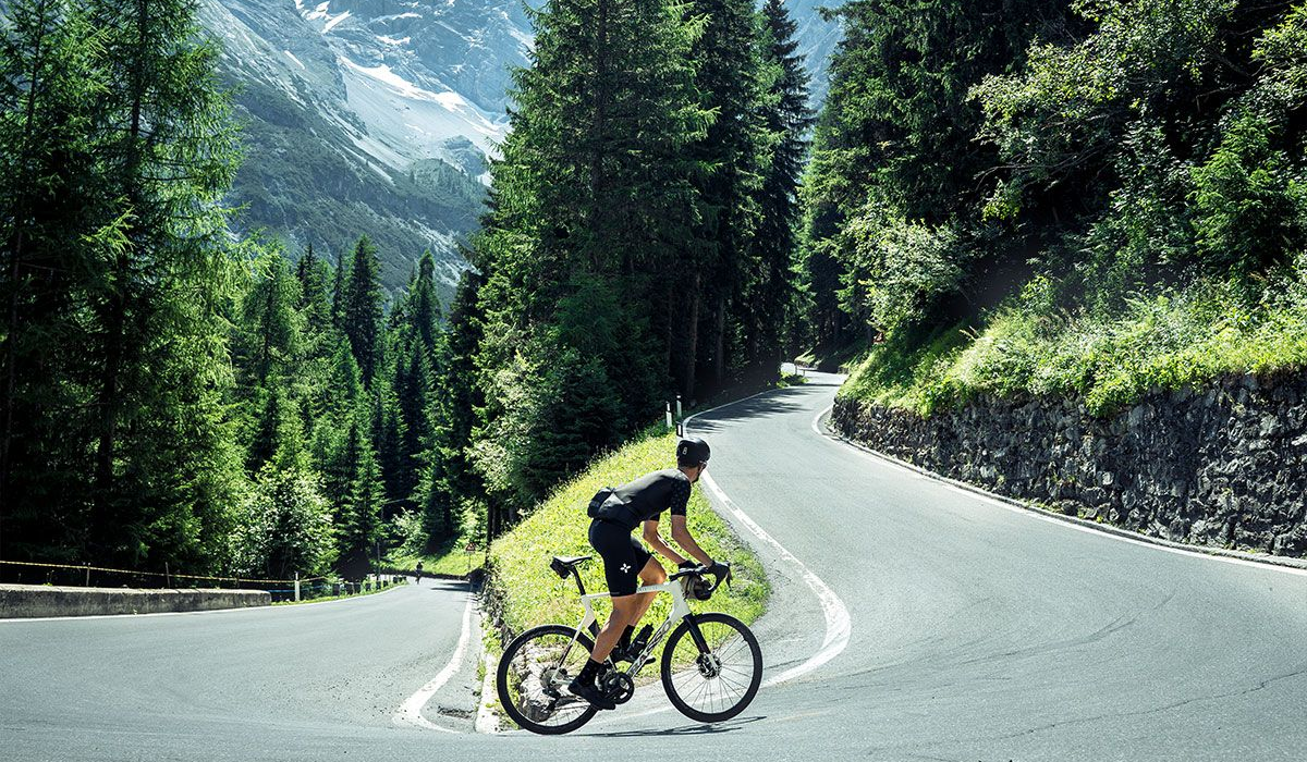 Cyclist riding up the Stelvio