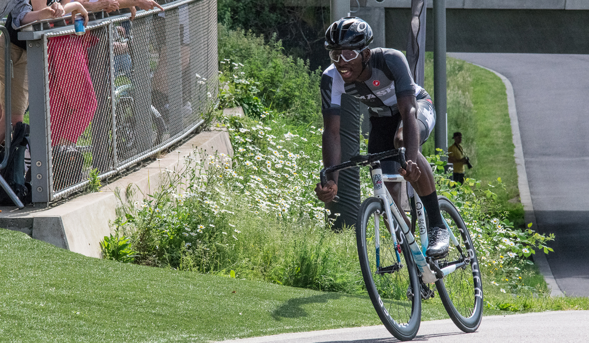 Cyclist racing on track bike