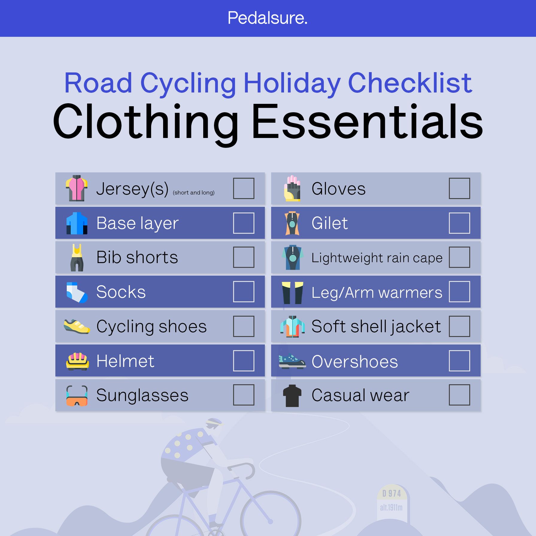 Cycling holiday clothing checklist