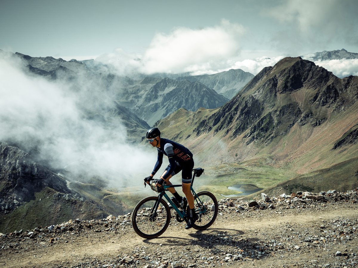 Cyclist in the French mountains