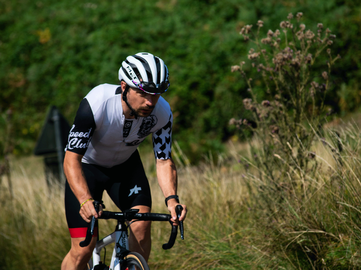 Cyclist riding road bike