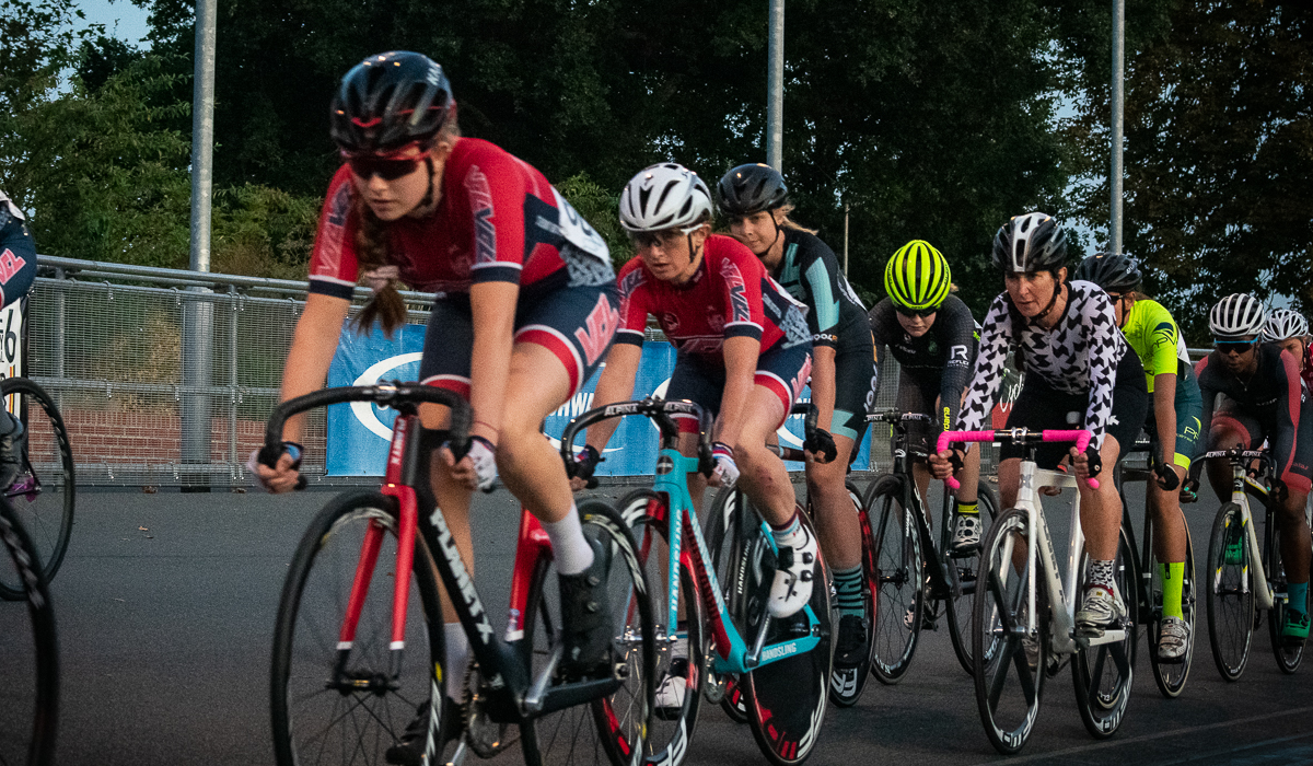 Women riding at velodrome