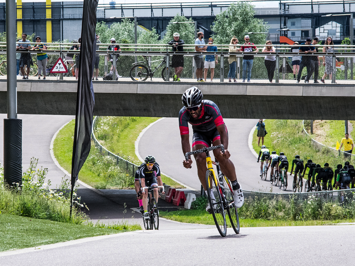 Cyclist racing on road