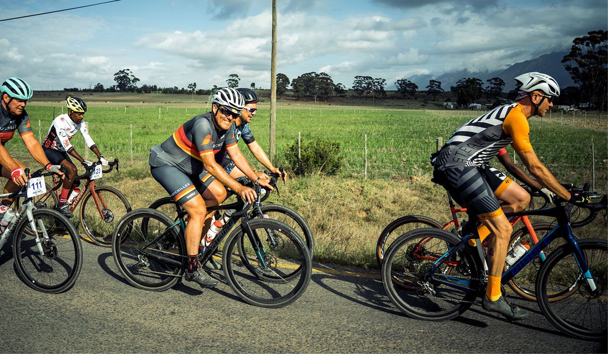 Cyclists cycling in a group