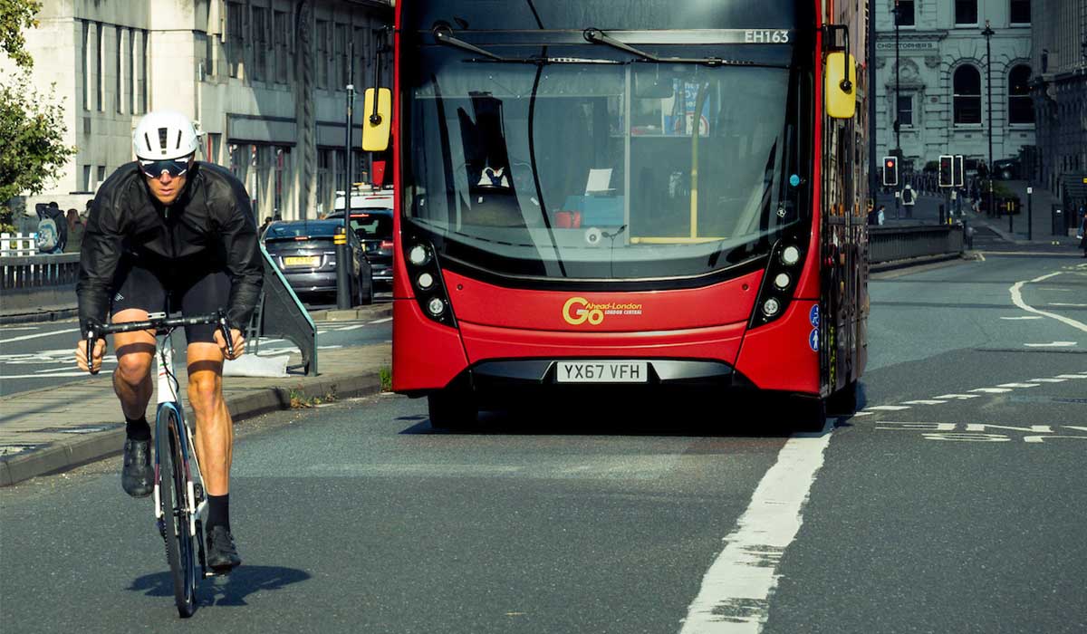 Cyclist and bus in London