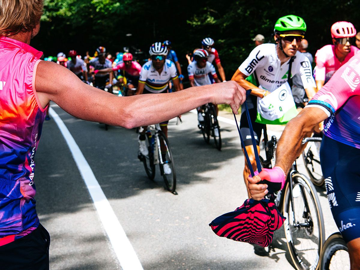 EF Education First in a feed zone at the Tour de France