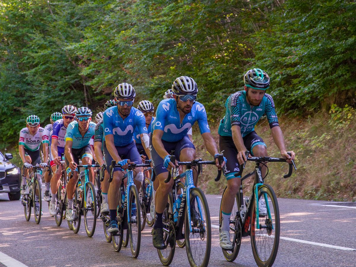 Movistar riders climbing at the Tour de France