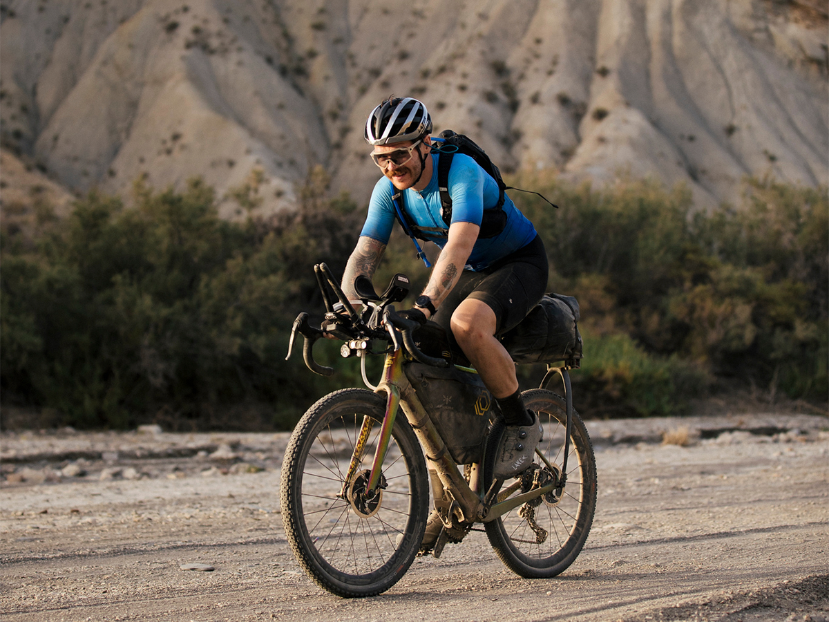 Cyclist riding in the Spanish desert