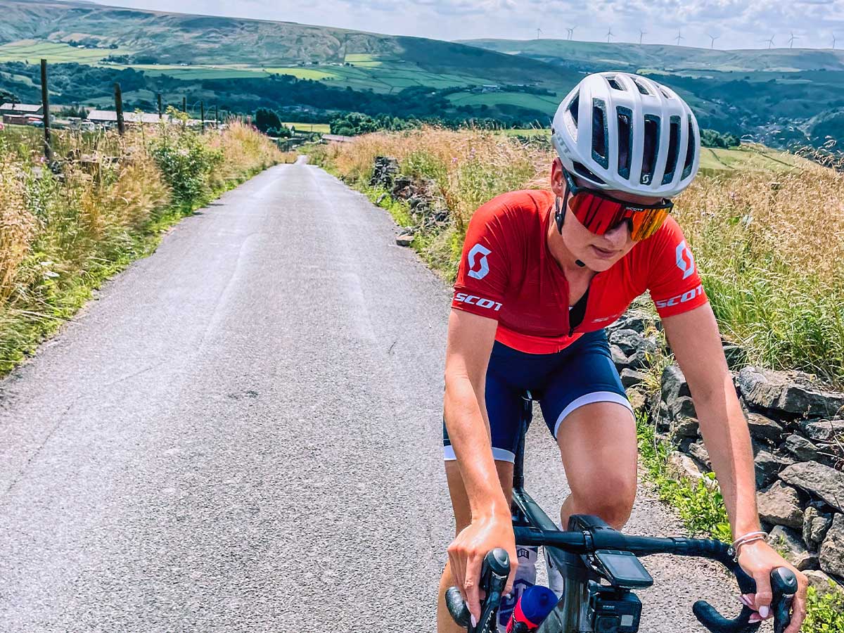 Cyclist on a climb in the UK