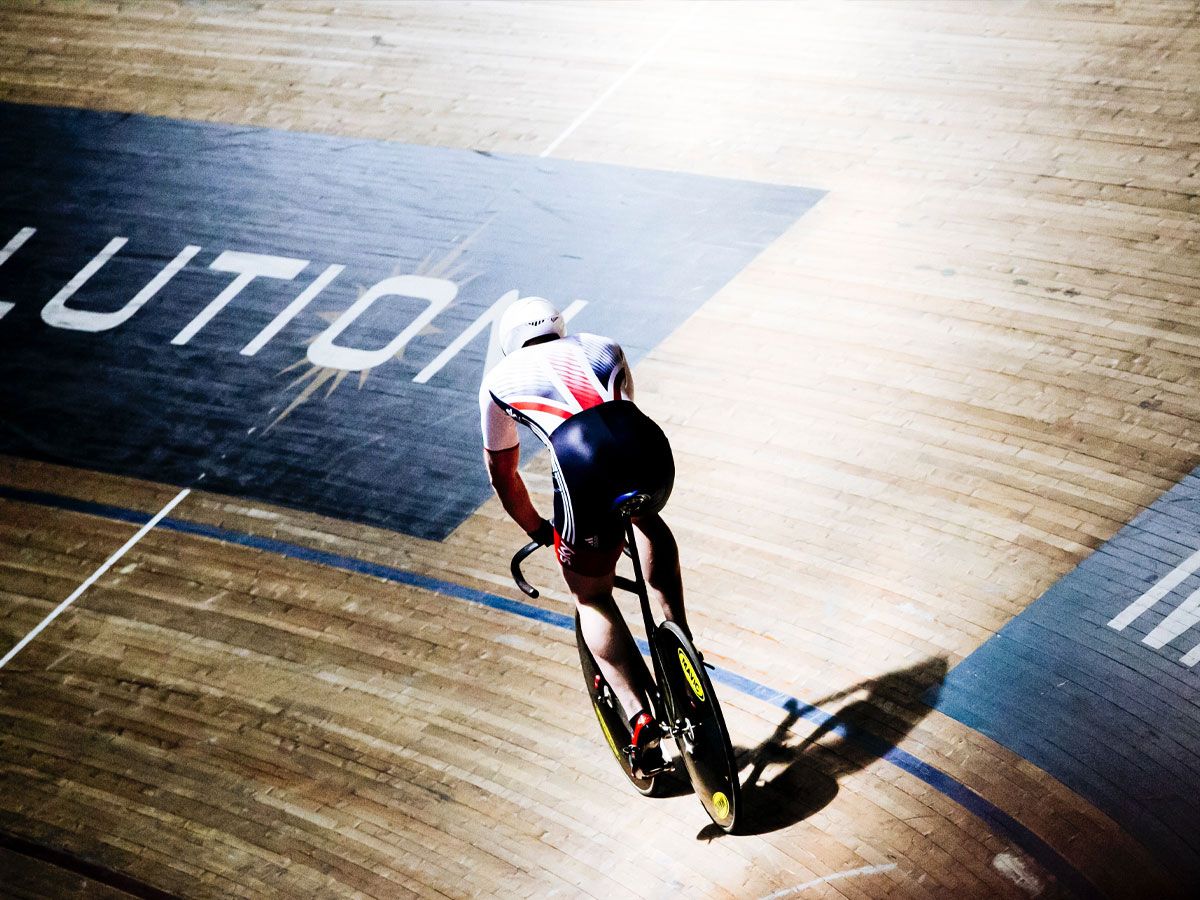 Cyclist riding on a velodrome