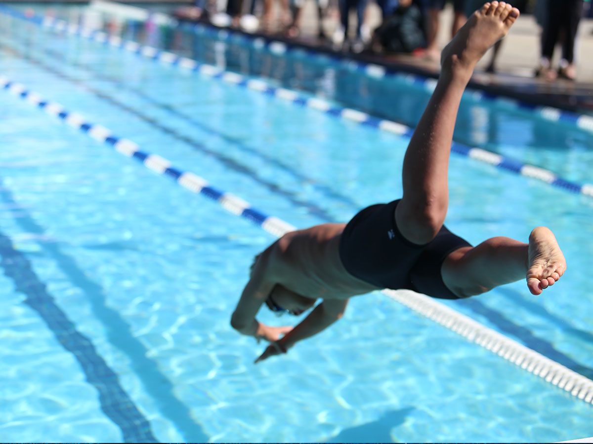 Male swimmer diving into pool