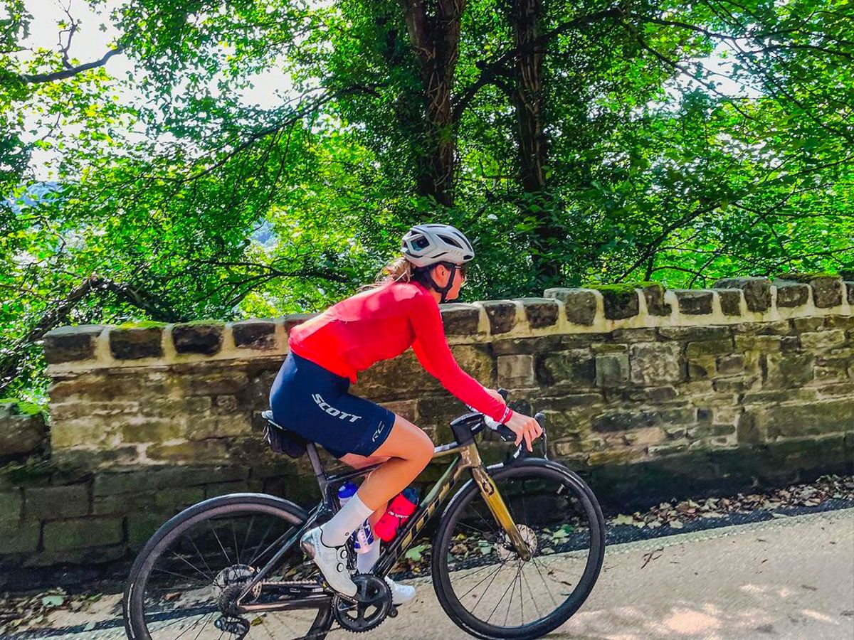 Female cyclist riding