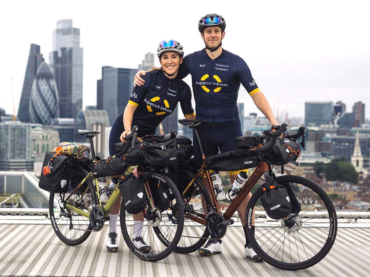 Two cyclists cycling around the world