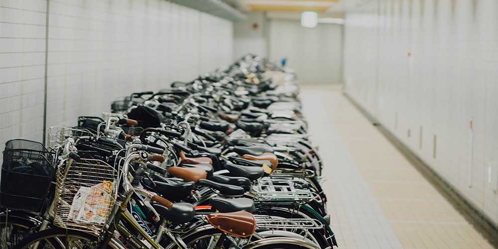 Bicycles locked at work