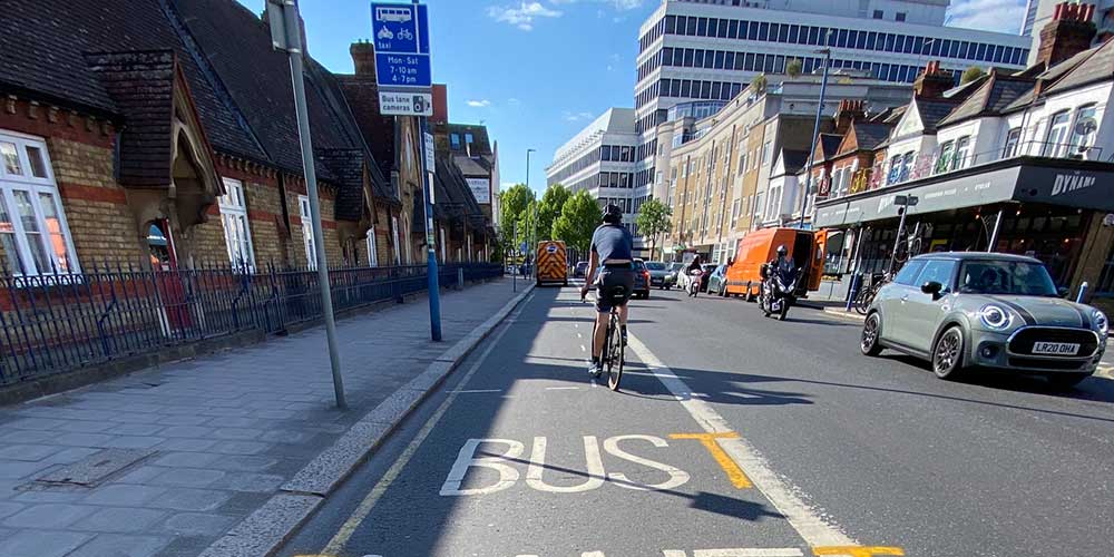 Cyclist using bus lane