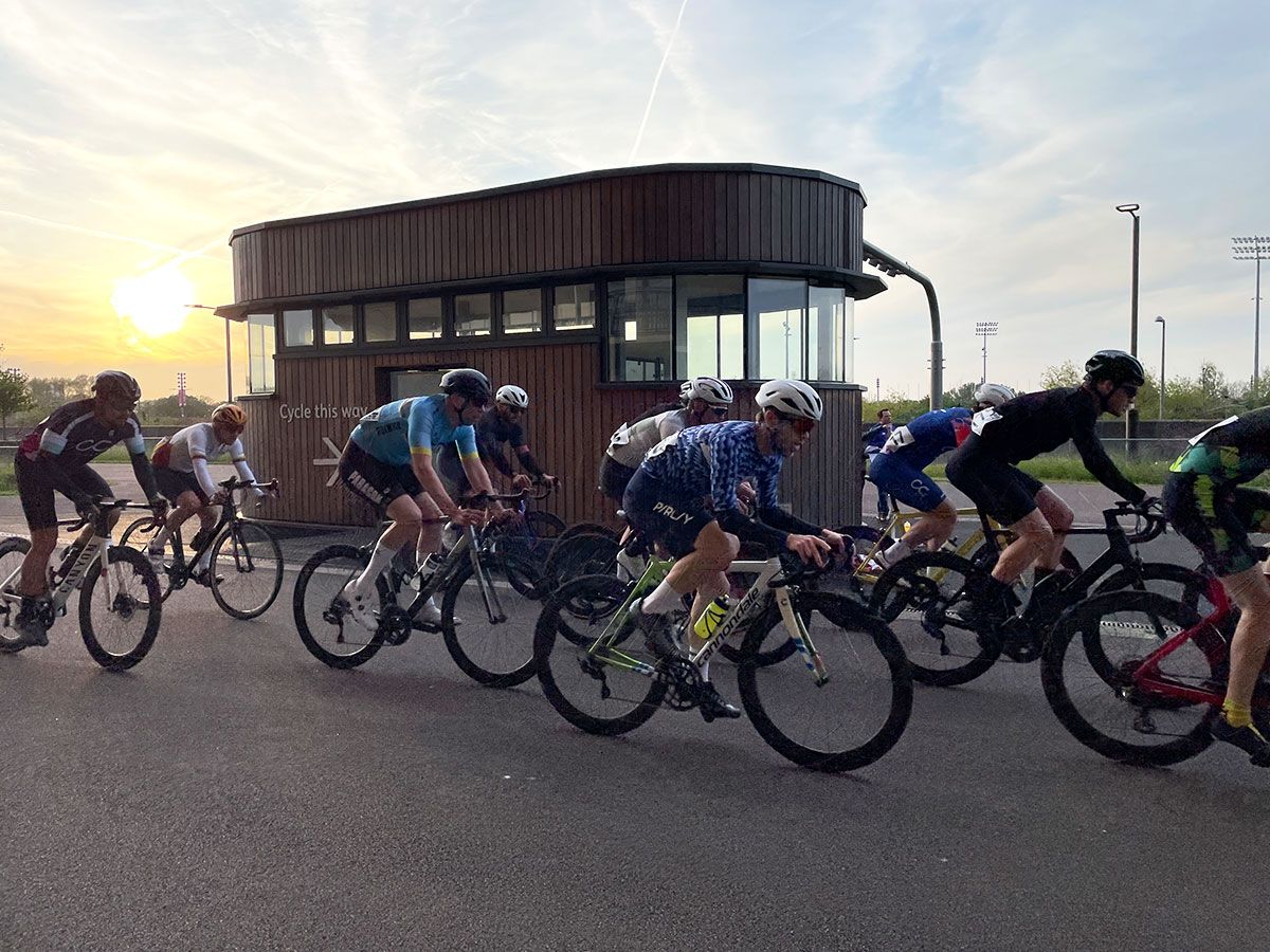 Cyclists racing a criterium